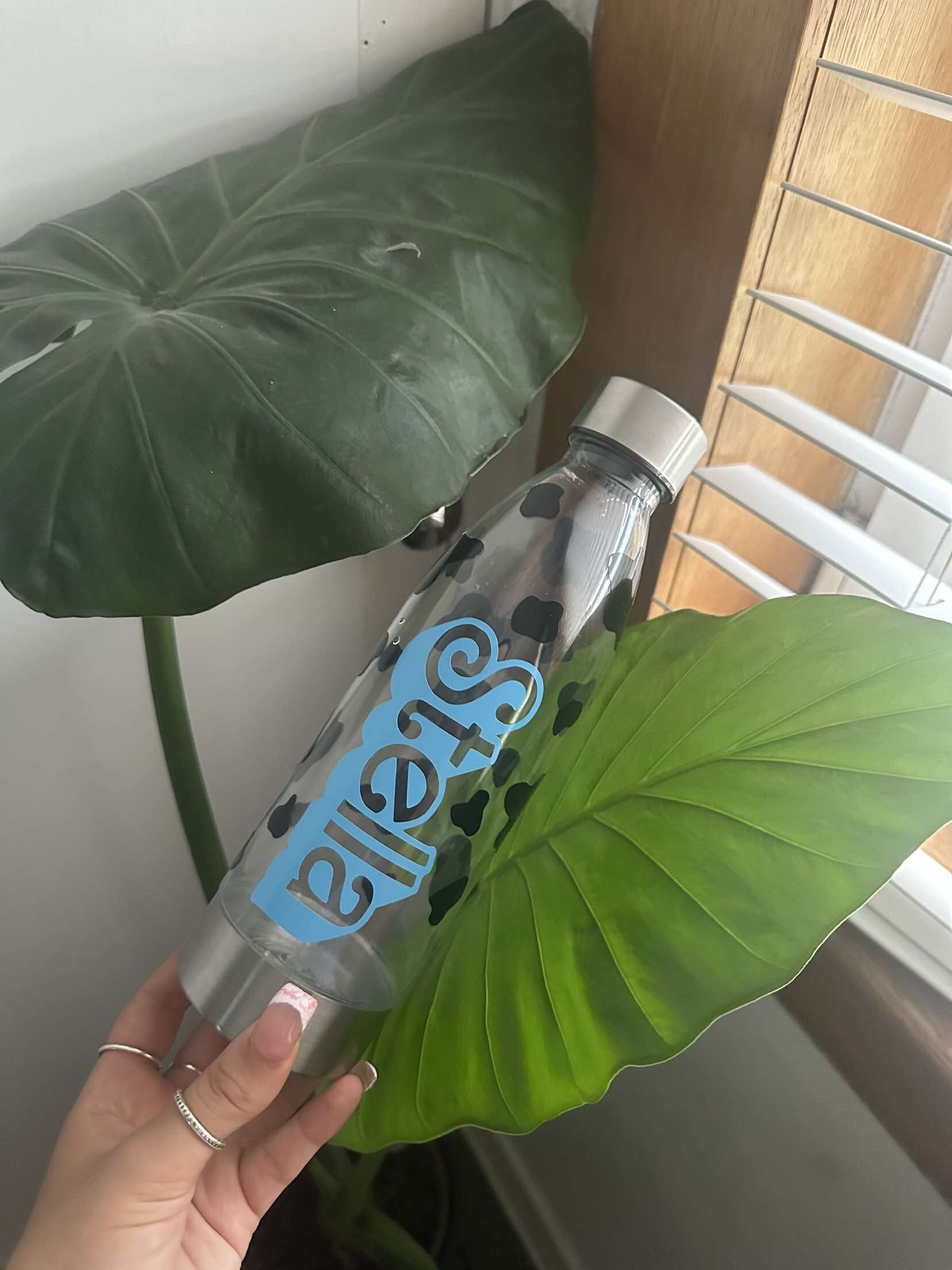 Personalised cow print water bottle