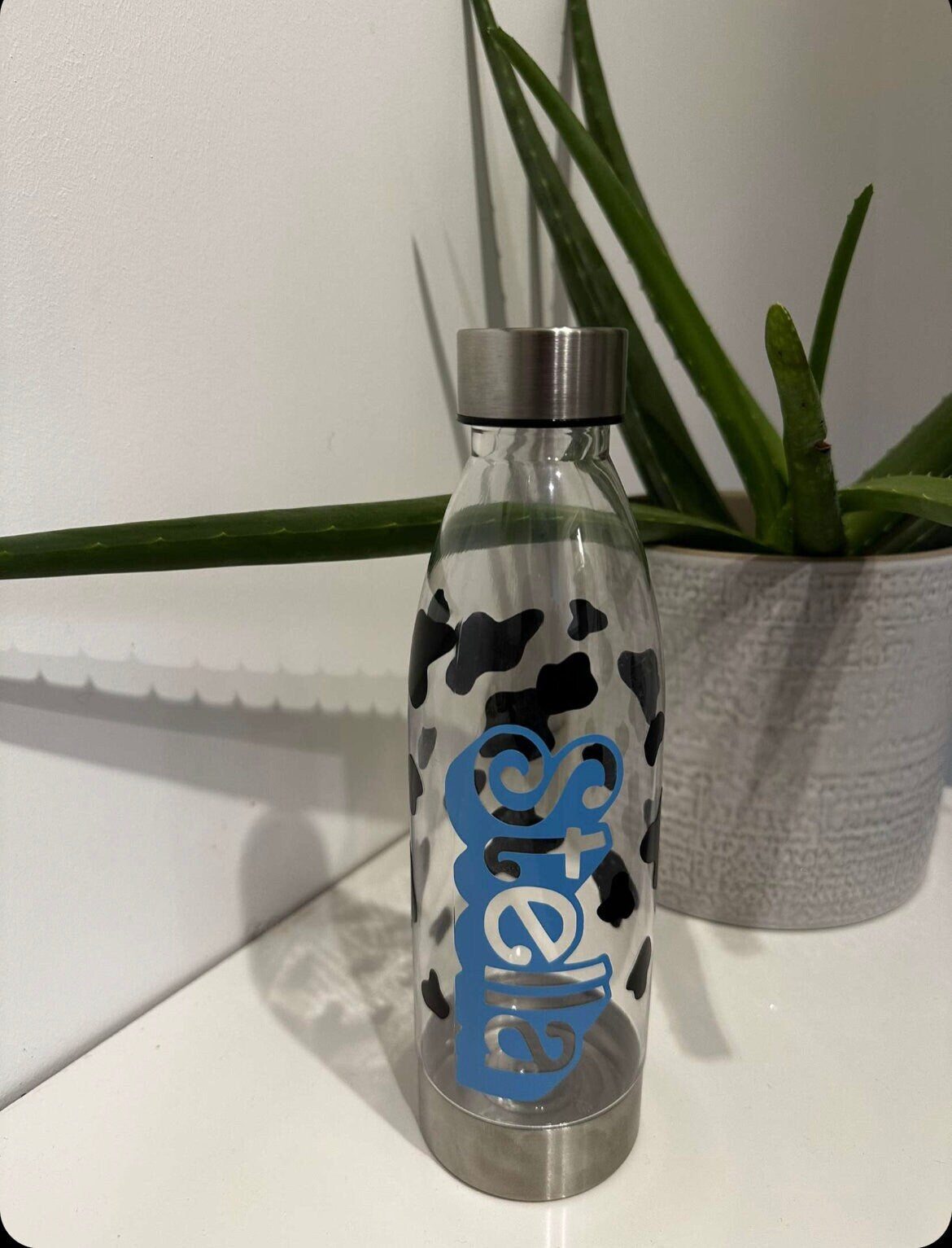 Personalised cow print water bottle